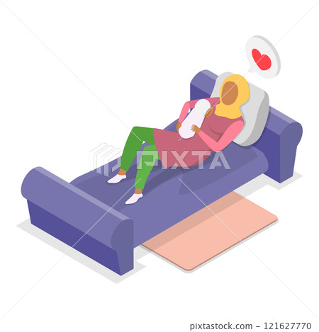 3D Isometric Flat Vector Illustration of Breastfeeding Positions, Mother Feeding Baby with Breast. Item 5 121627770