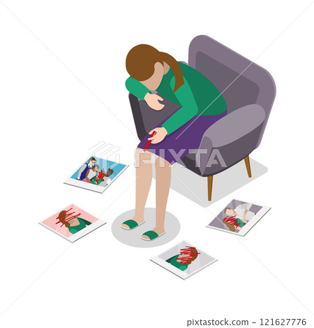 3D Isometric Flat Vector Illustration of Inner Conflict, Self-harm and Self-punishment. Item 5 121627776