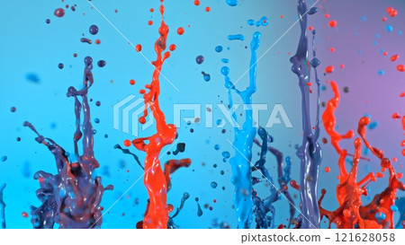 Freeze motion shot of dancing colors shapes isolated on gradient background Freeze motion shot of dancing colors shapes isolated on gradient background 121628058