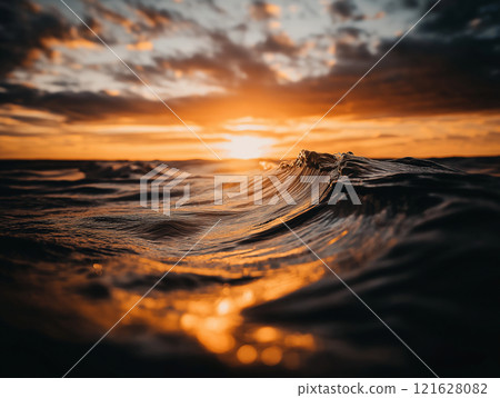 Golden sunset over ocean waves with dramatic light reflections and textured water ripples Golden sunset over ocean waves with dramatic light reflections and textured water ripples 121628082