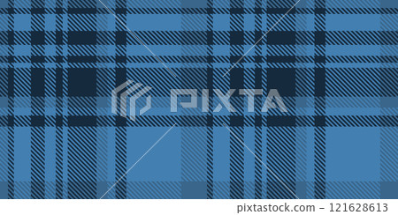 Seamless blue and navy plaid pattern with diagonal striped details. Geometric textile design for backgrounds and print Seamless blue and navy plaid pattern with diagonal striped details. Geometric textile design for backgrounds and print 121628613
