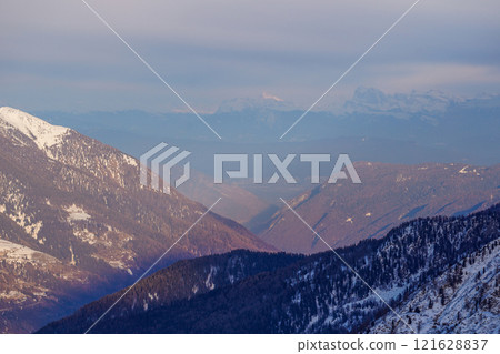 Panoramic view of mountains near Passo Tonale, Ponte di Legno, Italy. Panoramic view of mountains near Passo Tonale, Ponte di Legno, Italy. 121628837