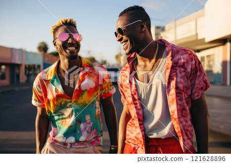 Two African American homosexuals or friends in the city in USA 121628896