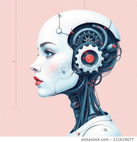 Robot woman with wires in her body 121629077