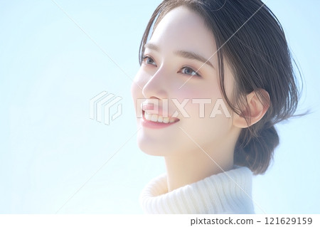 仰望天空的美女“AI生成圖像” 121629159