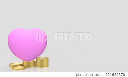 The Pink hearth and gold coins on white Background 3d rendering. 121629370
