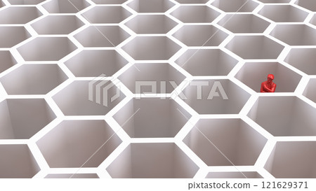 The RED Business man in beehive for abstract or Business concept 3d rendering. The RED Business man in beehive for abstract or Business concept 3d rendering. 121629371
