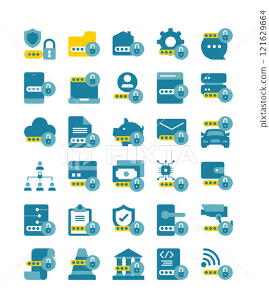 set of lock security protection decoration element flat icon 121629664