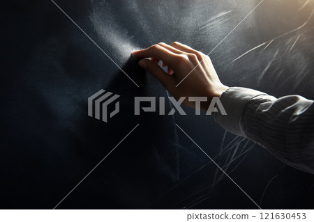 Teacher writing on a blackboard in a classroom during a lesson on a sunny afternoon Teacher writing on a blackboard in a classroom during a lesson on a sunny afternoon 121630453