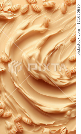 Flat lay view of creamy rice dish with textures and golden grains Flat lay view of creamy rice dish with textures and golden grains 121630650