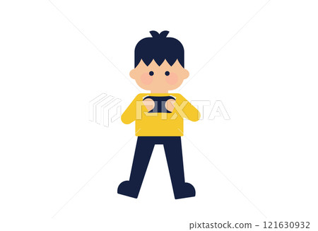 Flat illustration of a boy holding a game controller (vector character material, simple) 121630932