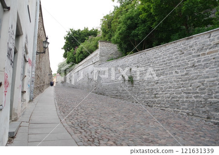 Walking along the cobblestone slope Walking along the cobblestone slope 121631339