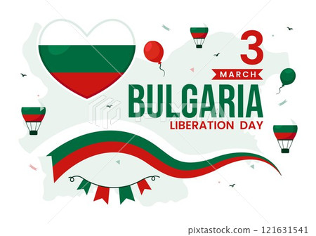 Happy Bulgaria Liberation Day Vector Illustration on March 3 Featuring the Bulgarian Flag and Ribbon in a National Holiday Flat Style Background Happy Bulgaria Liberation Day Vector Illustration on March 3 Featuring the Bulgarian Flag and Ribbon in a National Holiday Flat Style Background 121631541