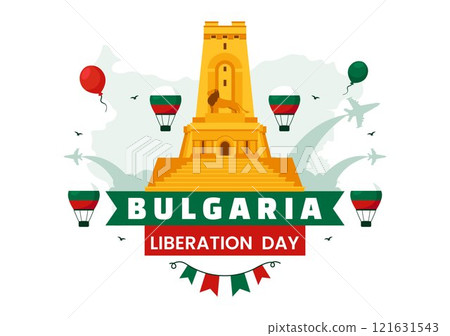 Happy Bulgaria Liberation Day Vector Illustration on March 3 Featuring the Bulgarian Flag and Ribbon in a National Holiday Flat Style Background 121631543