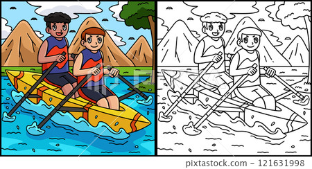 Rowing Pair Oarsmen Coloring Page Illustration 121631998