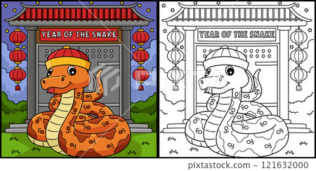 Year of the Snake with Chinese Gate Illustration  121632000