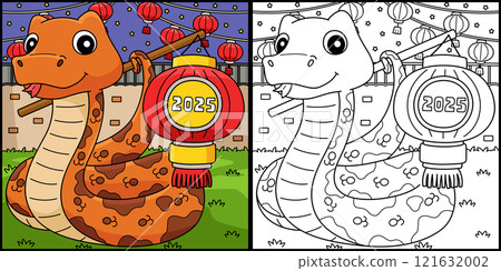 Year of the Snake Holding a Lantern 2025  121632002