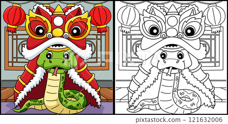 Year of the Snake with Dragon Dance Illustration Year of the Snake with Dragon Dance Illustration 121632006