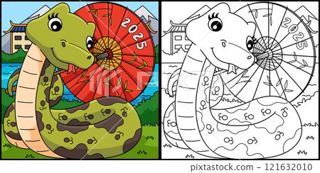 Year of the Snake Chinese Umbrella Illustration 121632010