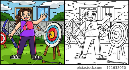 Archery Female Archer Target Circle Illustration Archery Female Archer Target Circle Illustration 121632050