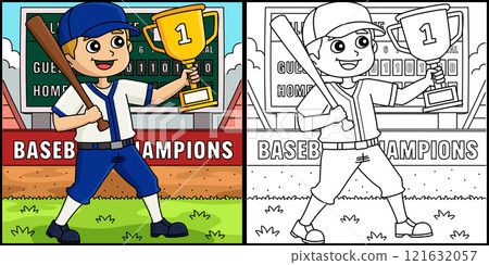 Baseball Player Championship Trophy Illustration 121632057