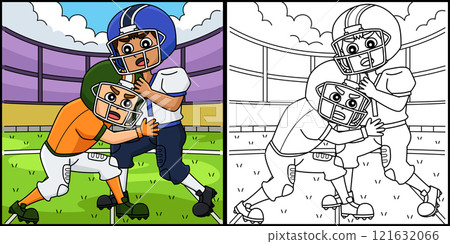 American Football Players Pushing Illustration 121632066