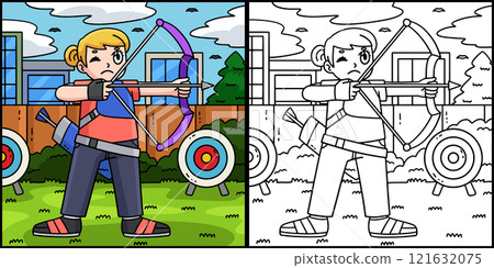 Archery Female Archer Taking Aim Illustration Archery Female Archer Taking Aim Illustration 121632075