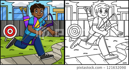 Archery Archer Heading for Practice Illustration Archery Archer Heading for Practice Illustration 121632098