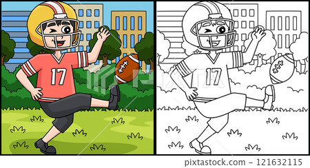 American Football Kid Player Coloring Illustration American Football Kid Player Coloring Illustration 121632115