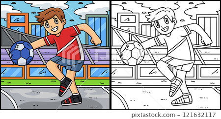 Handball Player Taking Aim Coloring Illustration Handball Player Taking Aim Coloring Illustration 121632117