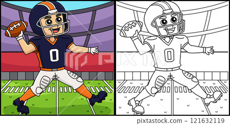 American Football Quarterback Colored Illustration 121632119