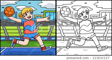 Female Handball Player Ready to Pass Illustration 121632127