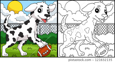 American Football Dog Playing Colored Illustration American Football Dog Playing Colored Illustration 121632135