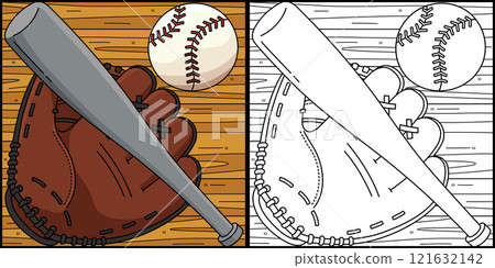 Baseball Equipment Coloring Page Illustration Baseball Equipment Coloring Page Illustration 121632142