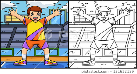 Handball Player in Defense Position Illustration 121632159