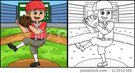 Baseball Pitcher Coloring Page Illustration 121632160