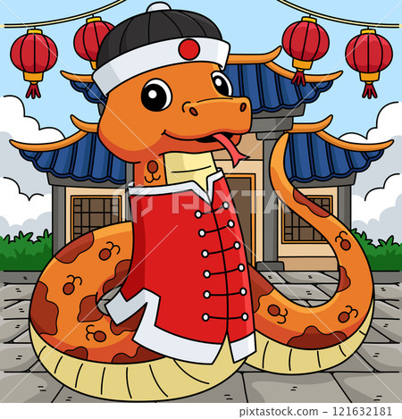 Year of the Snake Dressed Chinese Clothes Colored  121632181