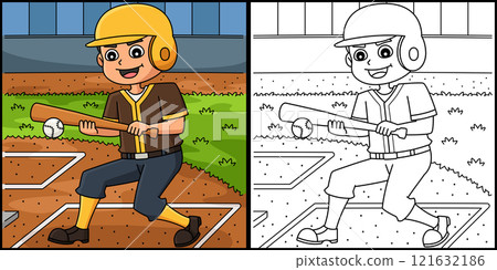 Baseball Player Bunt Coloring Page Illustration 121632186