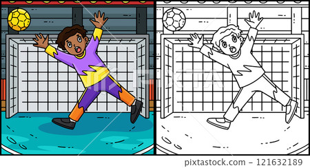 Handball Goalkeeper Blocking the Ball Illustration Handball Goalkeeper Blocking the Ball Illustration 121632189