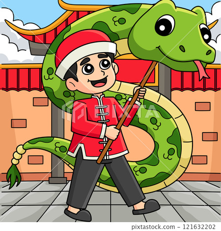 Year of the Snake Chinese Boy with Float Colored Year of the Snake Chinese Boy with Float Colored 121632202