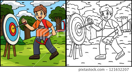 Archery Archer Retrieving Arrow Illustration Archery Archer Retrieving Arrow Illustration 121632207