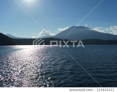 Lake Nojiri seen from a boat Lake Nojiri seen from a boat 121632221