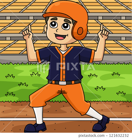 Baseball Player Celebration Colored Cartoon Baseball Player Celebration Colored Cartoon 121632232