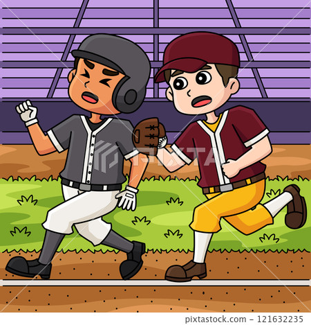 Baseball Player Tag Colored Cartoon Illustration 121632235