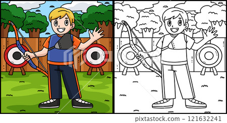 Archery Archer with Bow Coloring Page Illustration Archery Archer with Bow Coloring Page Illustration 121632241
