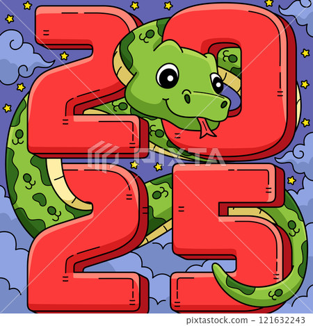 Year of the Snake 2025 Colored Cartoon  121632243