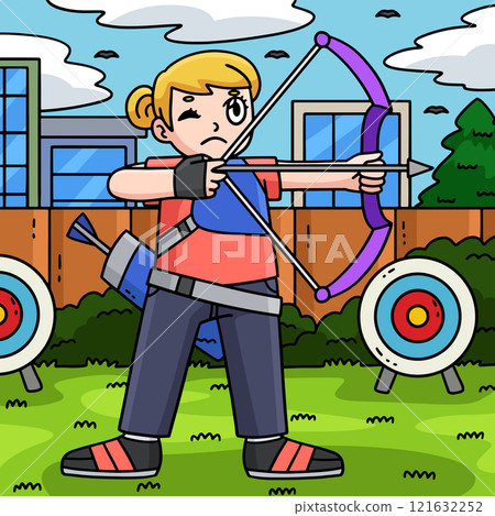 Archery Female Archer Taking Aim Colored Cartoon Archery Female Archer Taking Aim Colored Cartoon 121632252