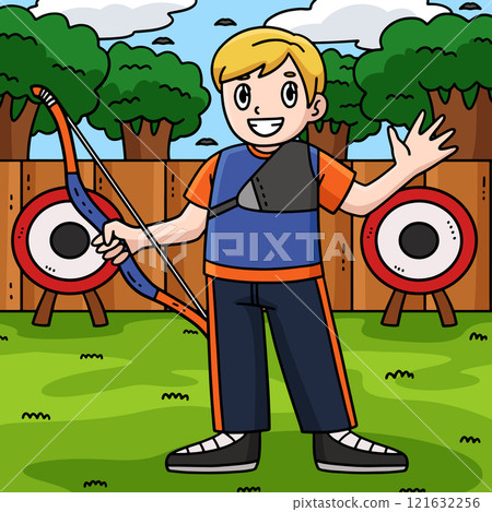 Archery Archer with Bow Colored Cartoon Archery Archer with Bow Colored Cartoon 121632256