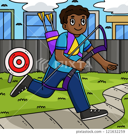 Archery Archer Heading for Practice Colored Archery Archer Heading for Practice Colored 121632259
