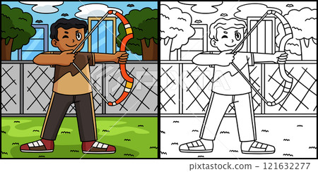 Archery Archer Dry Firing a Bow Illustration 121632277